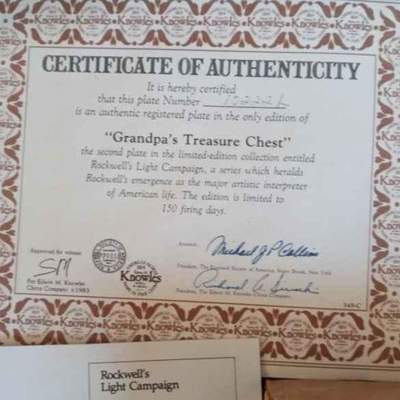 NORMAN ROCKWELL DISPLAY PLATE "GRANDPAS TREASURE CHEST" PLATE 2 IN THIS SERIES - Picture 5 of 6